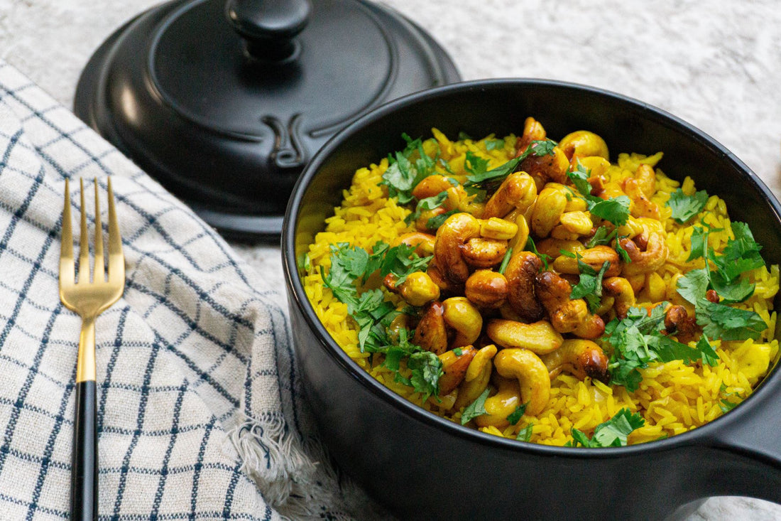 Tasty Turmeric Rice with Seasoned Cashews